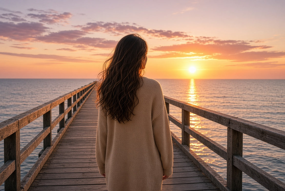 Young women lookin towards the sea