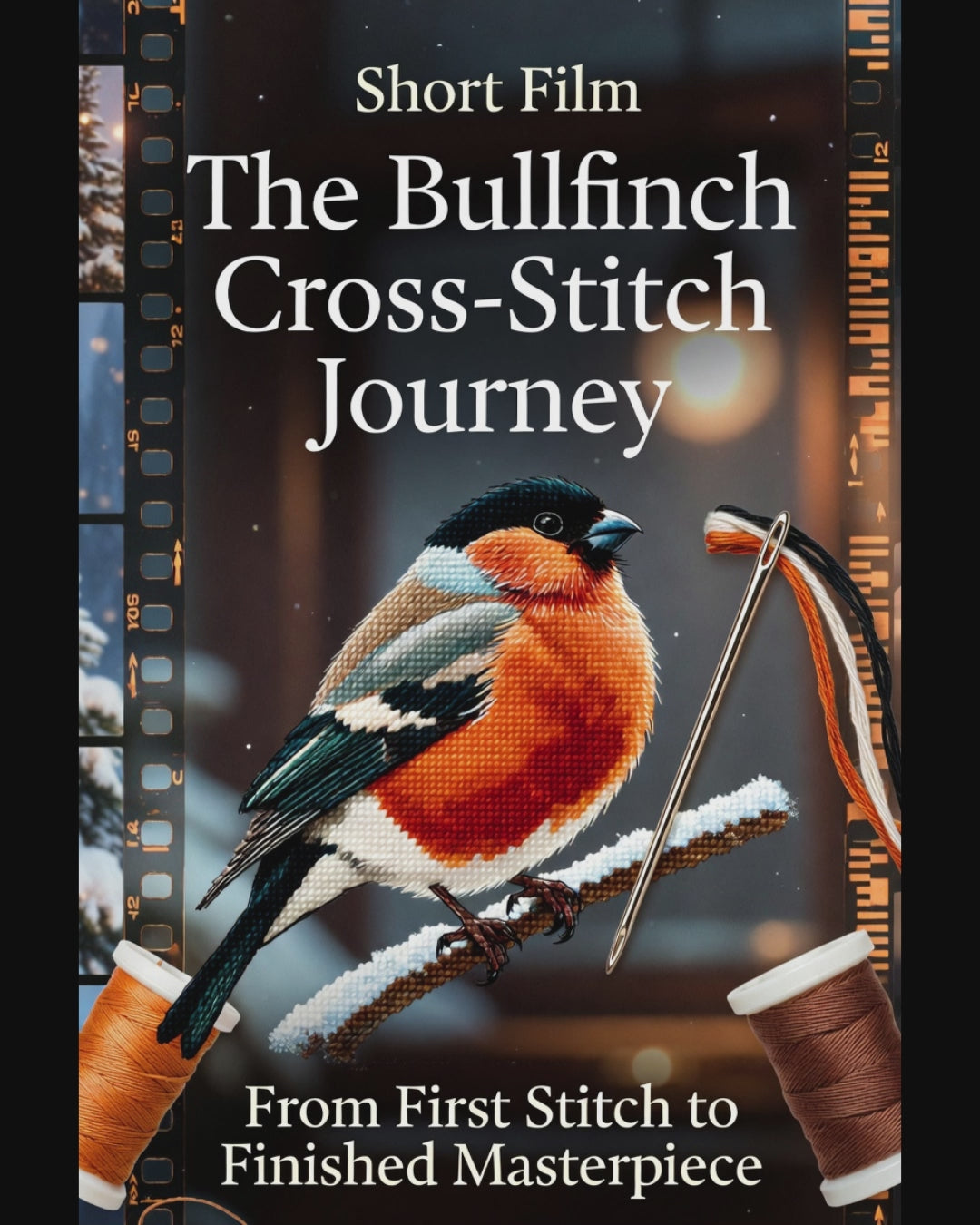 Winter Bullfinch Cross Stitch Project — 18-Count Version